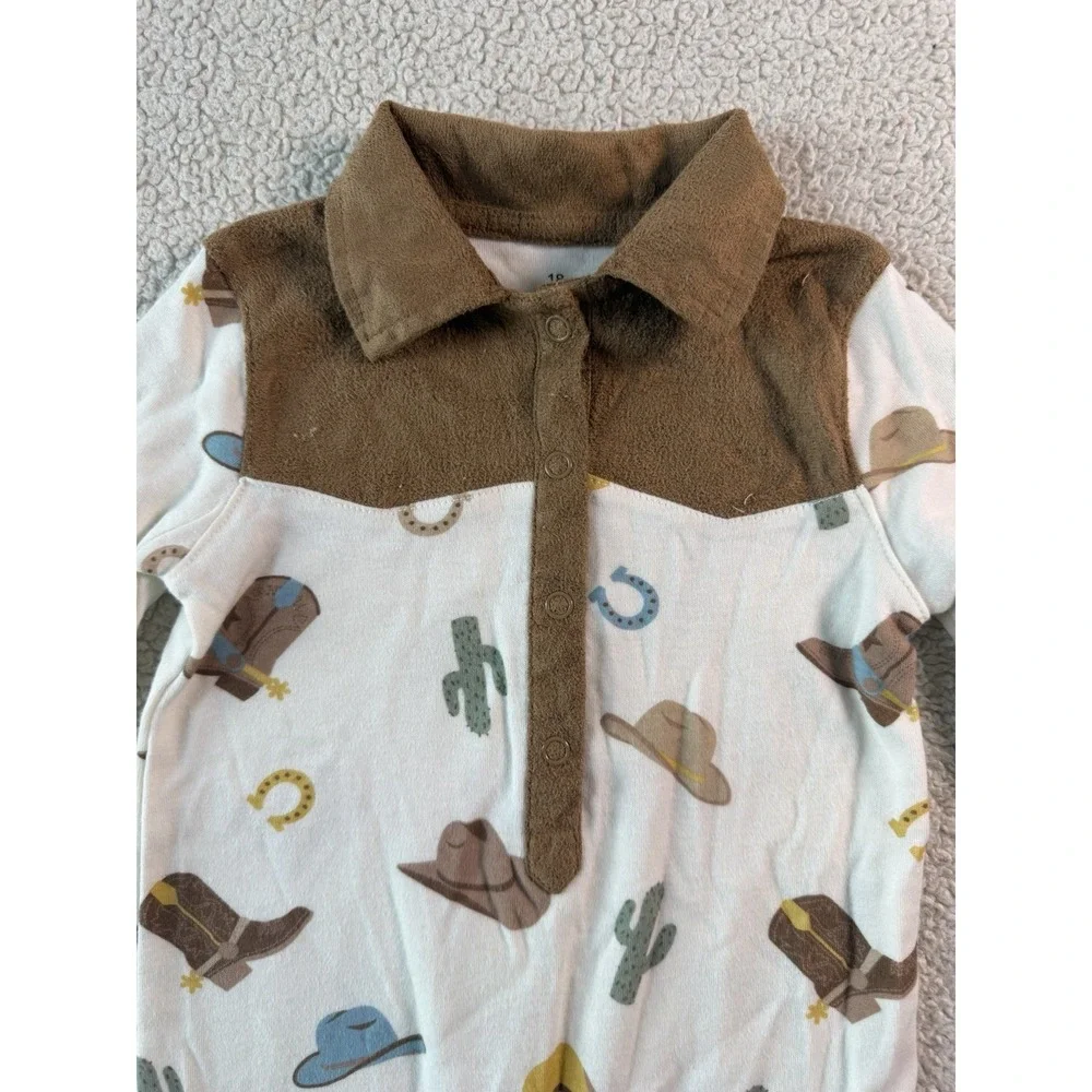 Baby Starters Boys 18M Cowboy Western Romper Boots Cactus Horseshoe